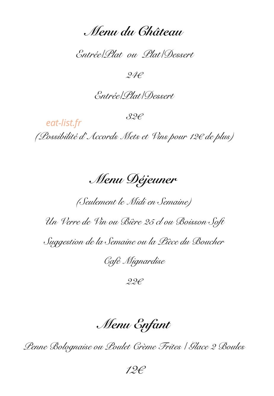 Carte et menu de Château de Gézaincourt à Gezaincourt — Les menus
