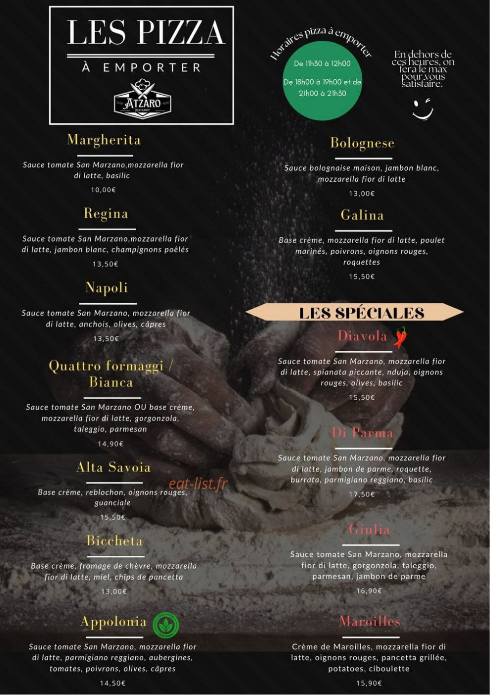Atzaro Restaurant — carte page 1