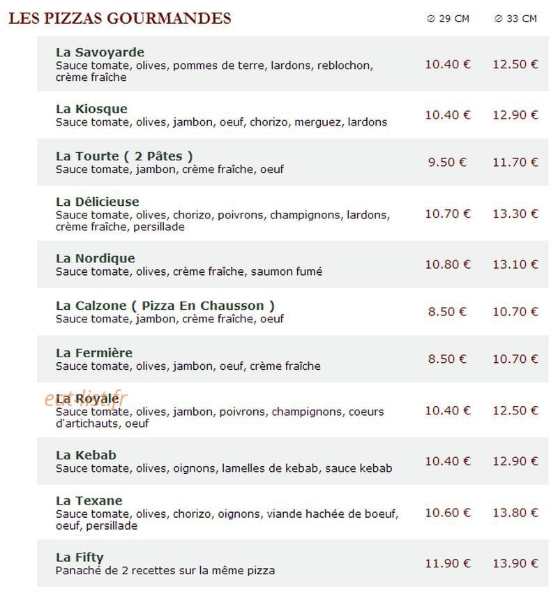 Le Kiosque à Pizzas — carte page 2