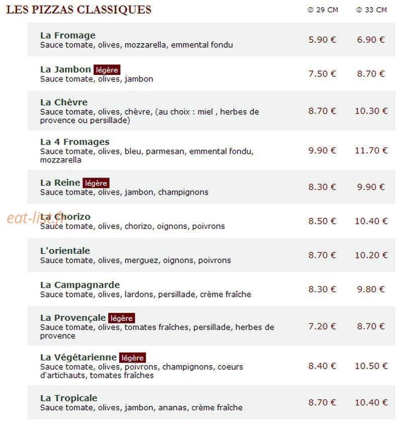 Le Kiosque à Pizzas — carte page 1