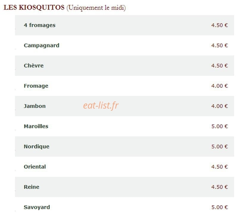 Le Kiosque à Pizzas — carte page 5
