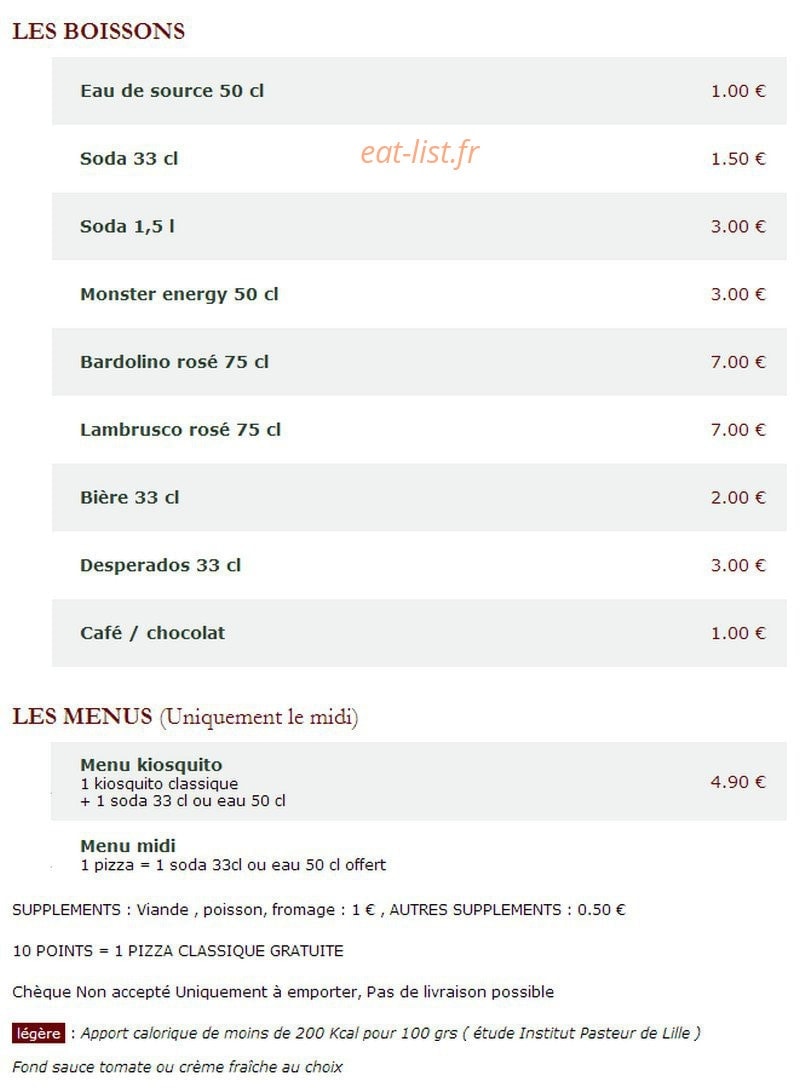 Le Kiosque à Pizzas — carte page 7