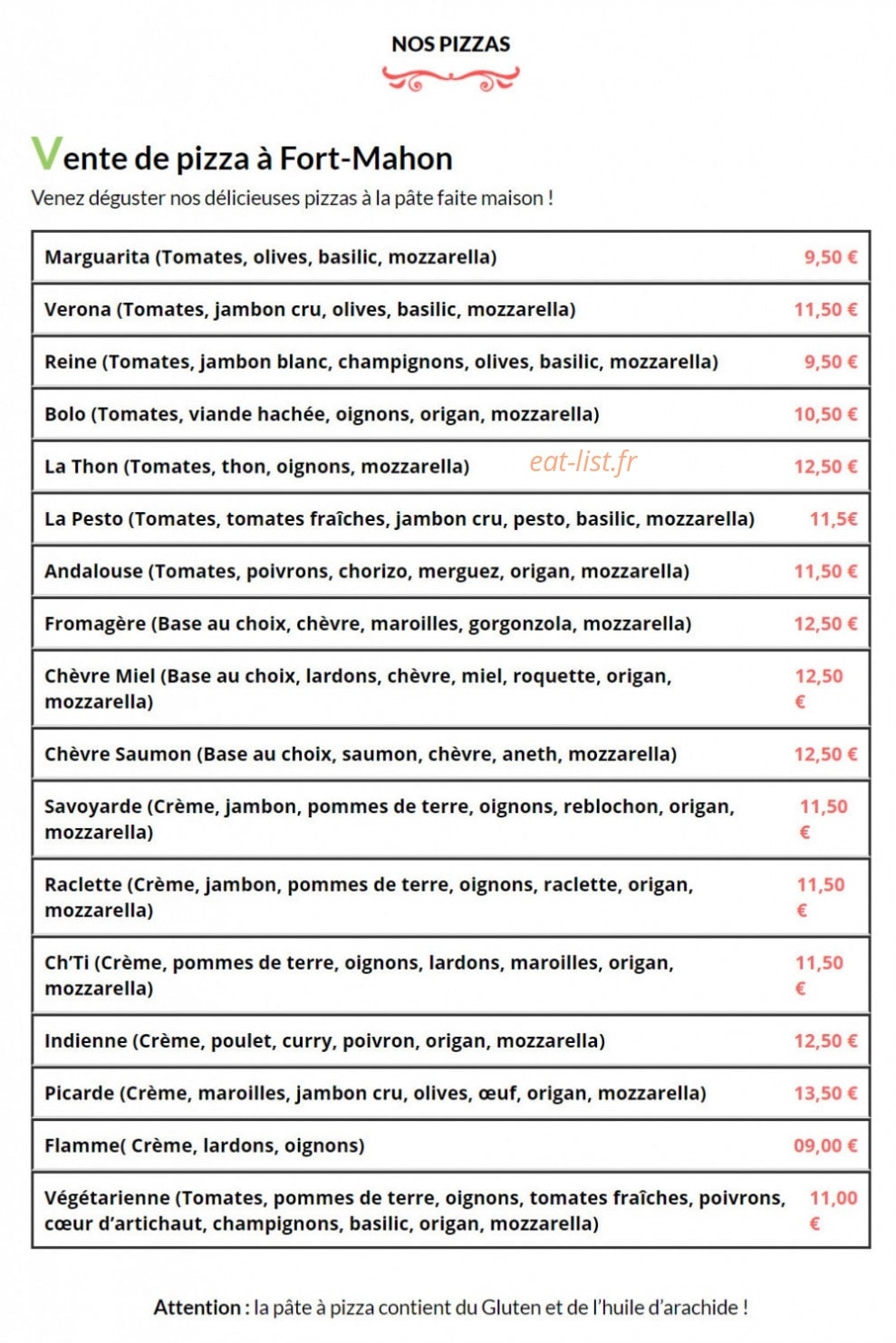 Coco Pizza — carte page 1