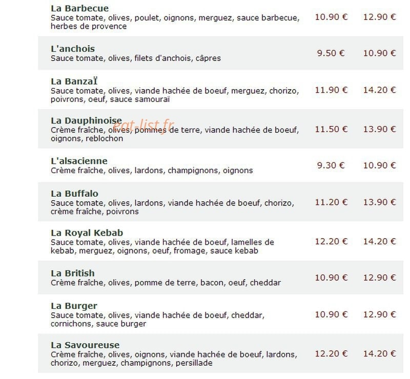 Le Kiosque à Pizzas — carte page 3