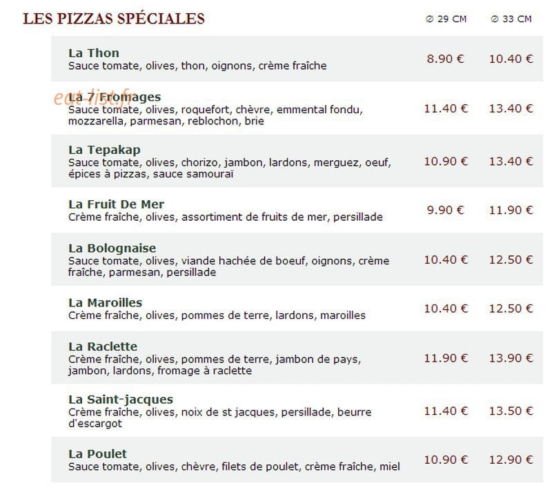 Le Kiosque à Pizzas — carte page 2