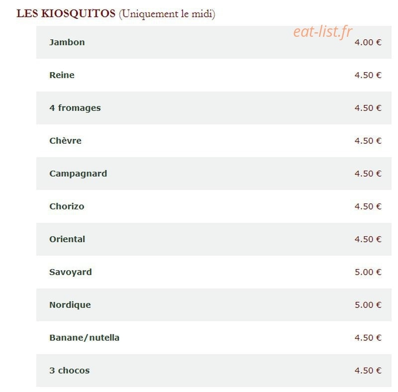 Le Kiosque à Pizzas — carte page 4