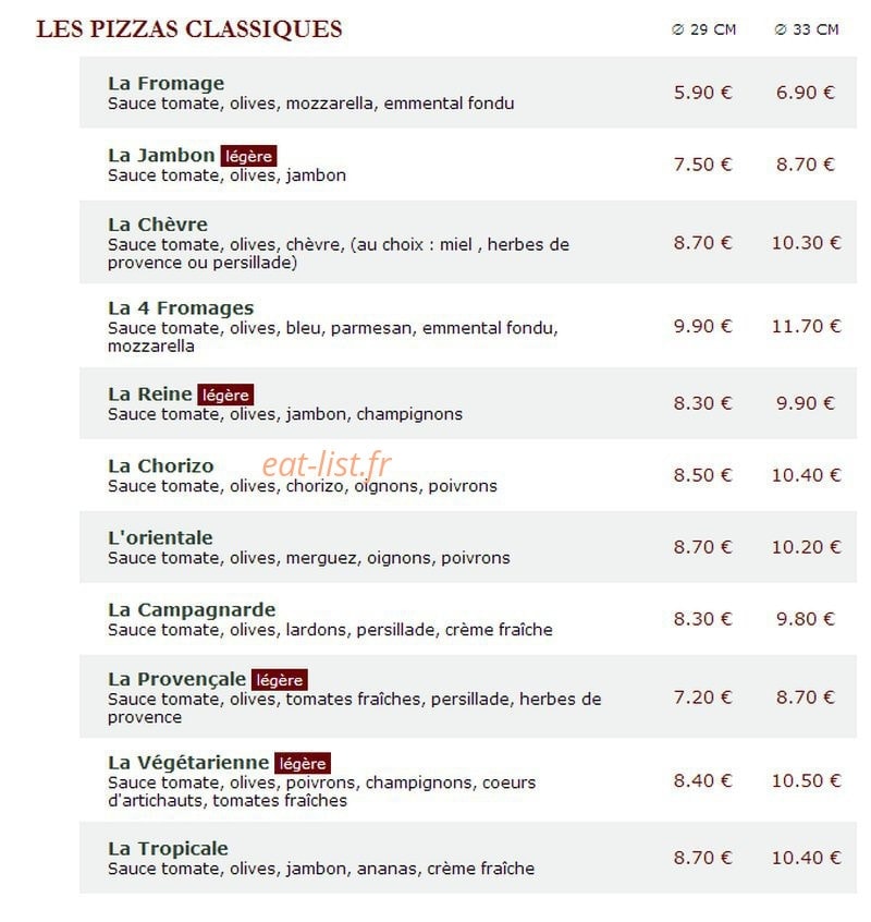 Le Kiosque à Pizzas — carte page 1