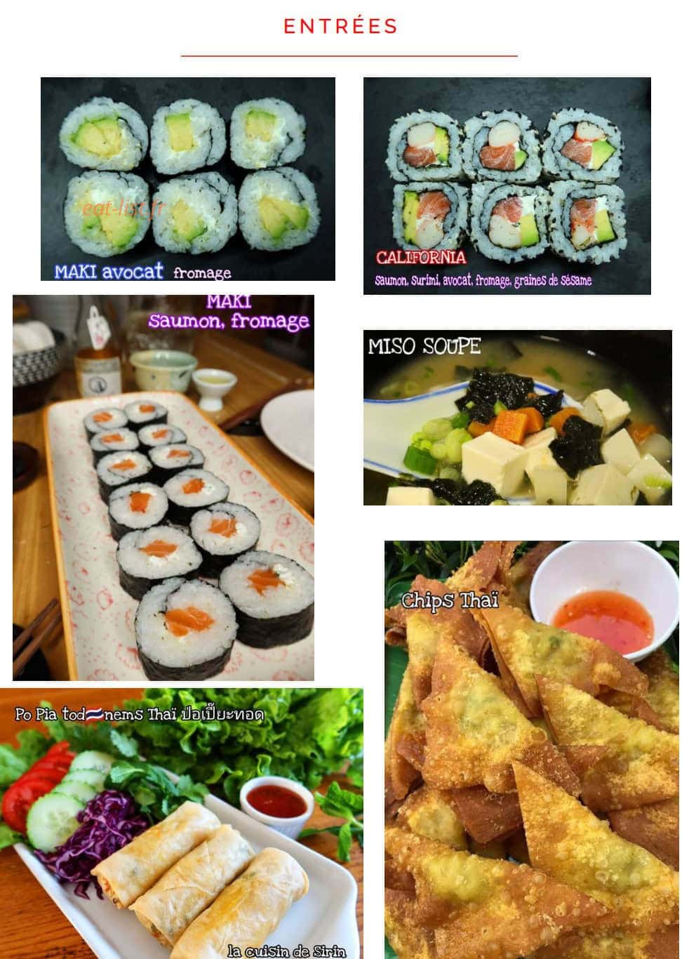 Sirin, Cuisine asiatique — carte page 1