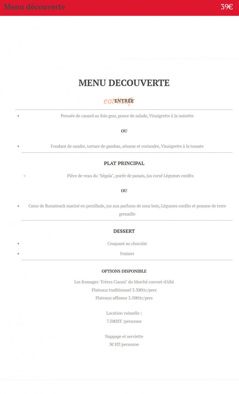 Alban Traiteur — carte page 1