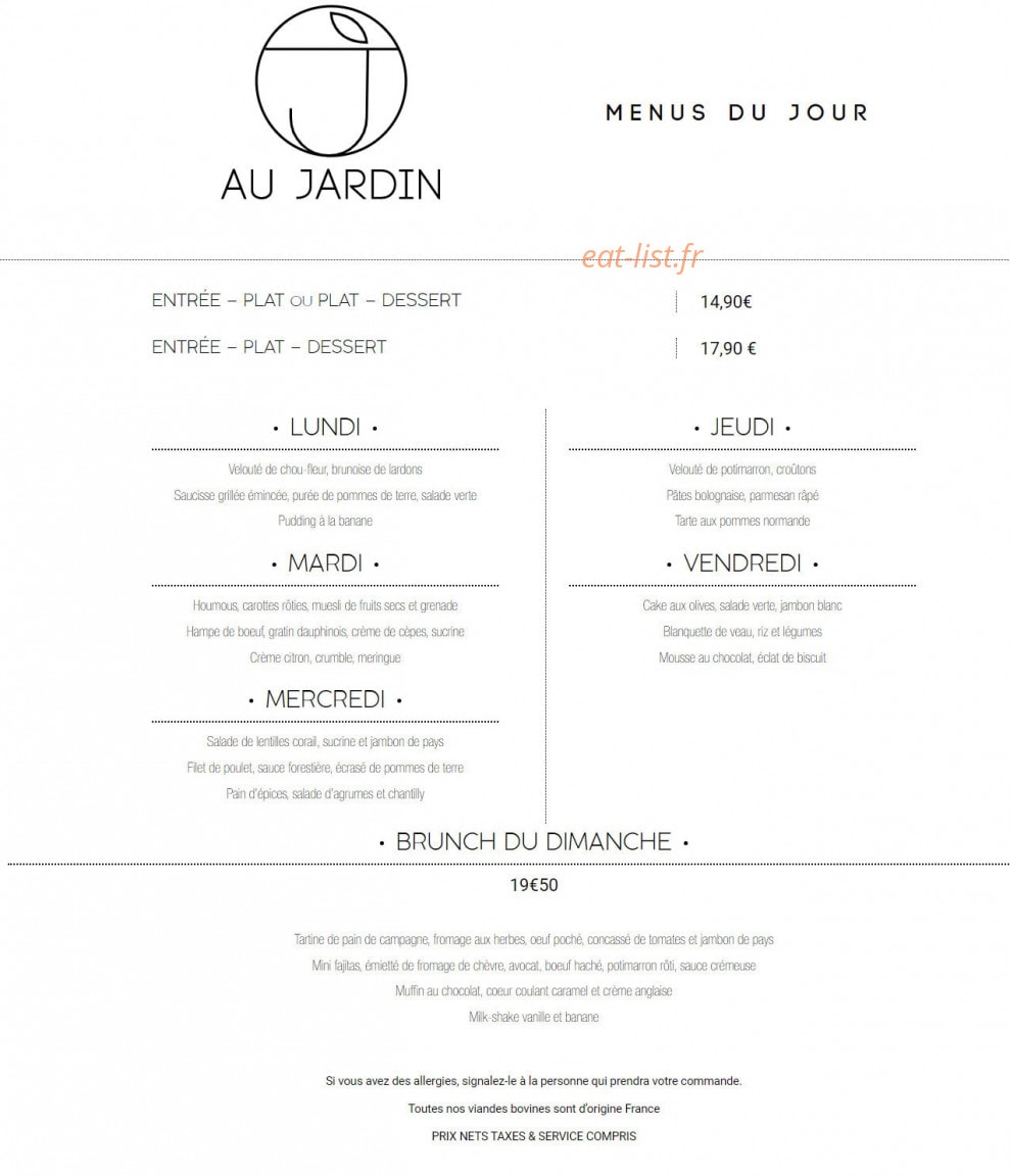 Au Jardin — carte page 1