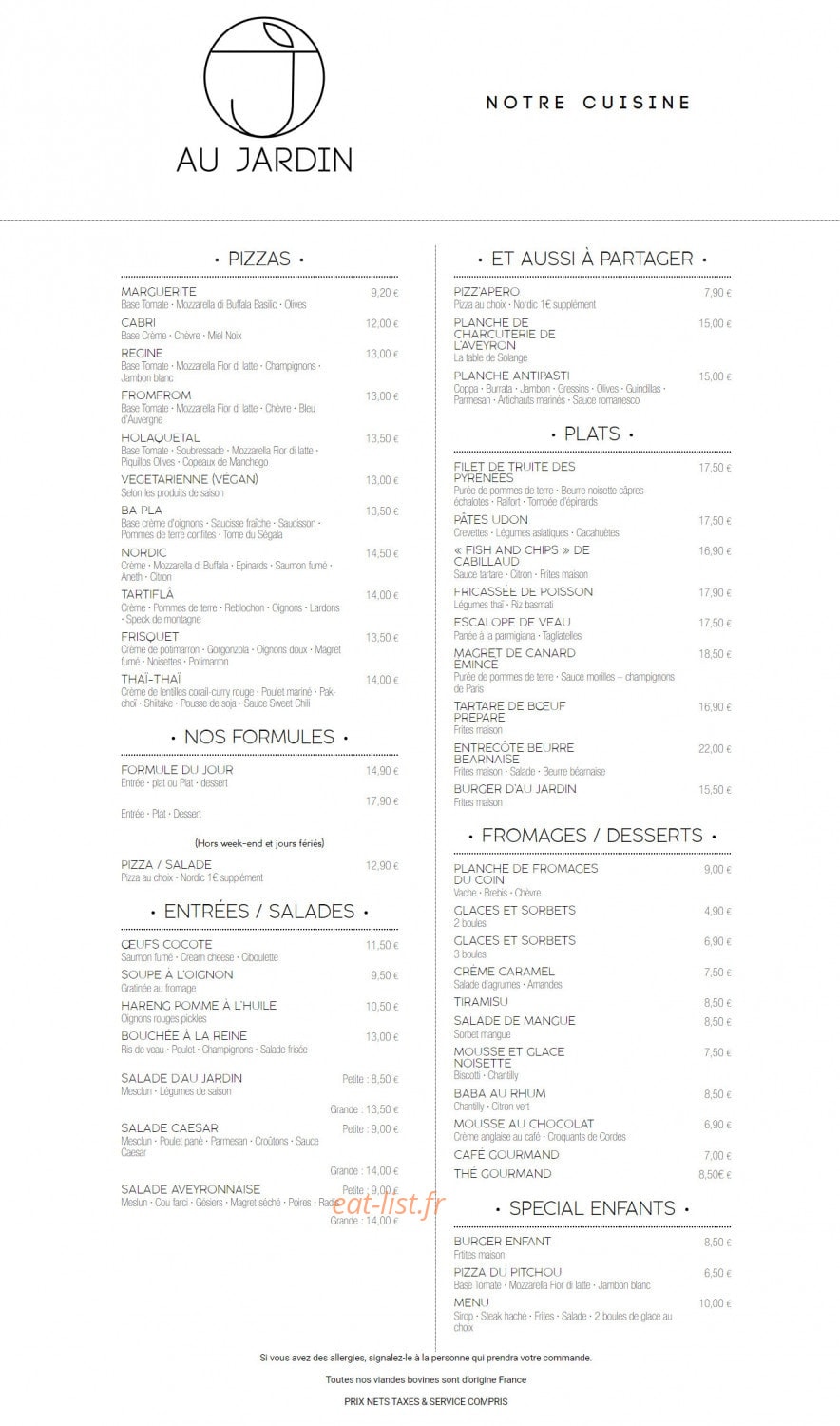 Au Jardin — carte page 2