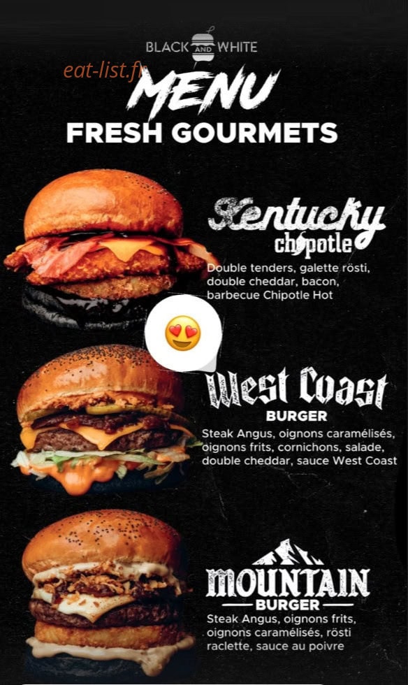 Black & White Burger — carte page 1