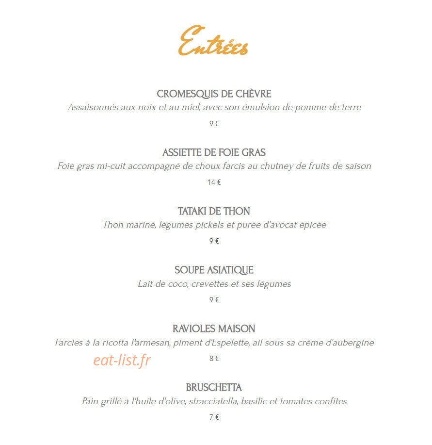 Brasserie Entrenous — carte page 1