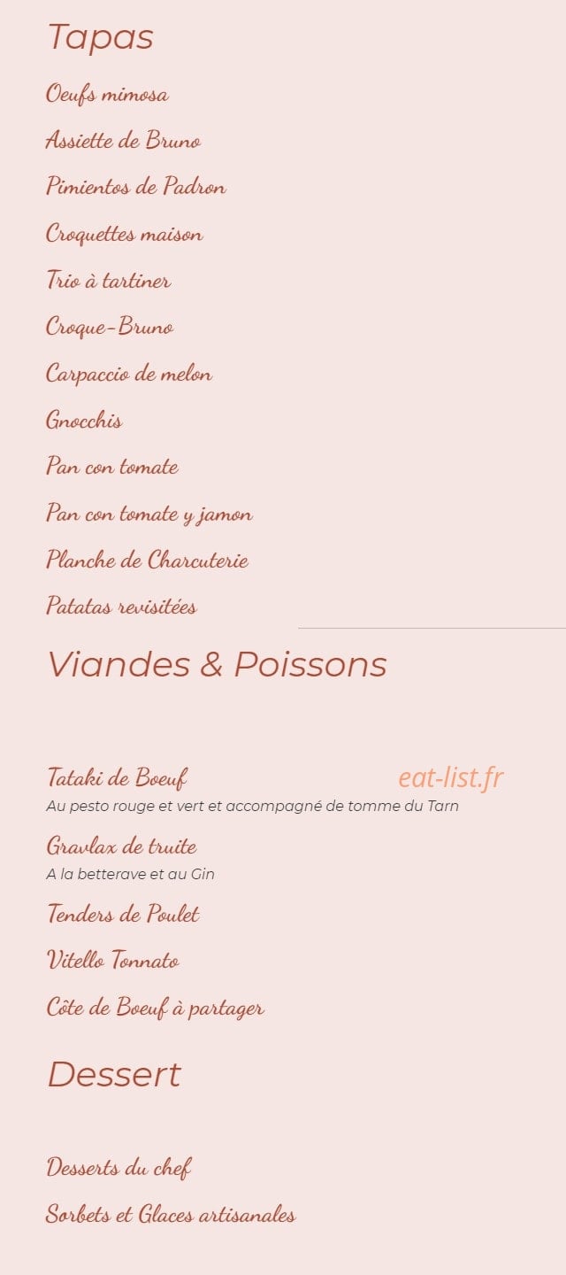 Bruno Restaurant — carte page 1