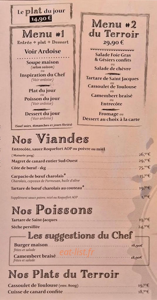 Carte et menu de La Boussole à Albi — Menu