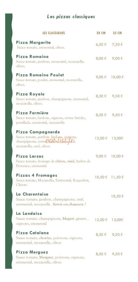 La Dume Pizza's — carte page 2