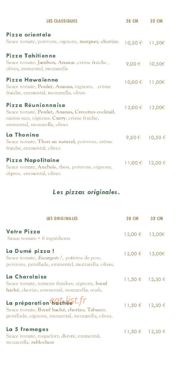La Dume Pizza's — carte page 3