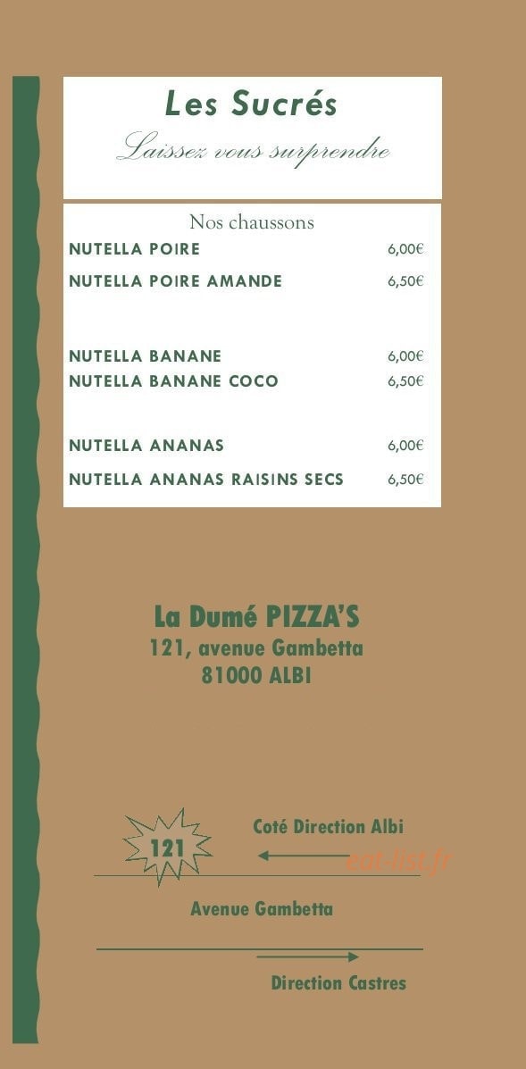 La Dume Pizza's — carte page 5
