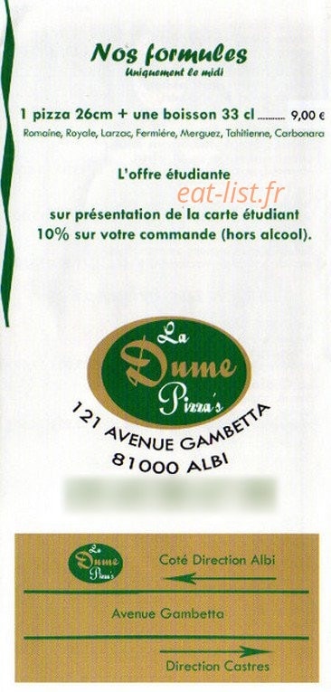 La Dume Pizza's — carte page 7