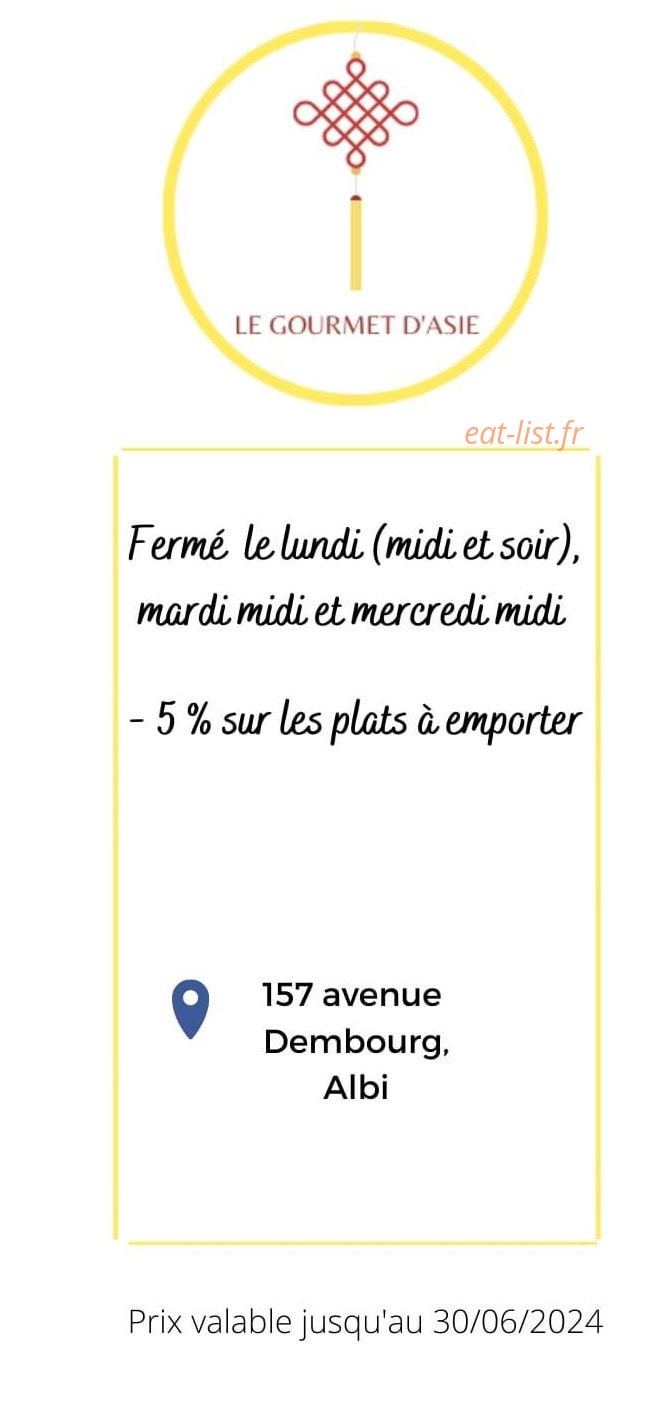 Le Gourmet d'Asie — carte page 1