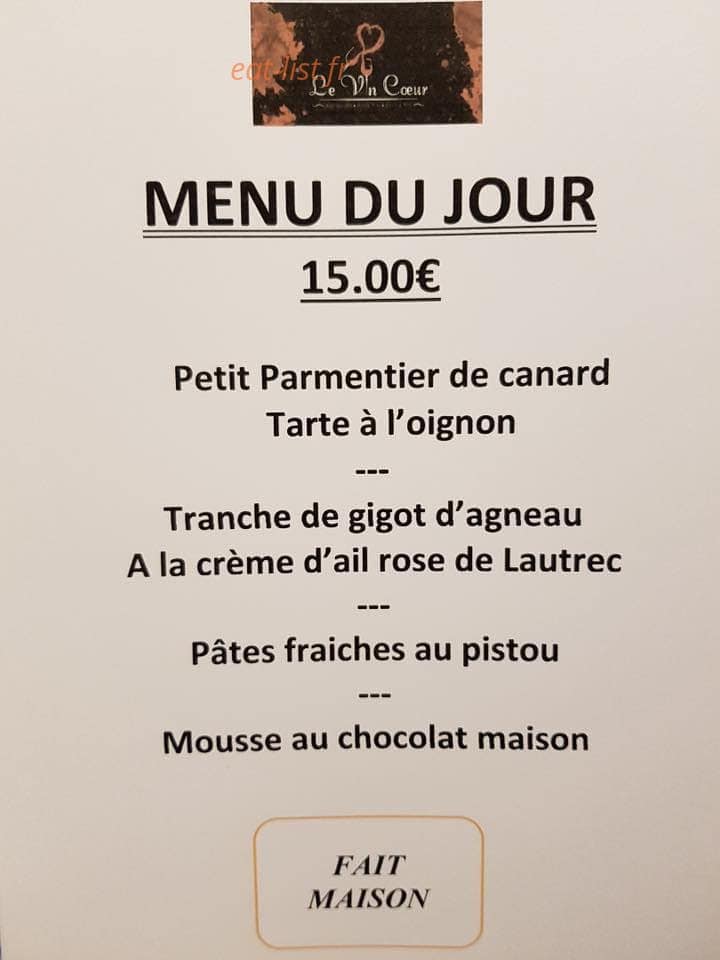 Le Vin Cœur — carte page 1