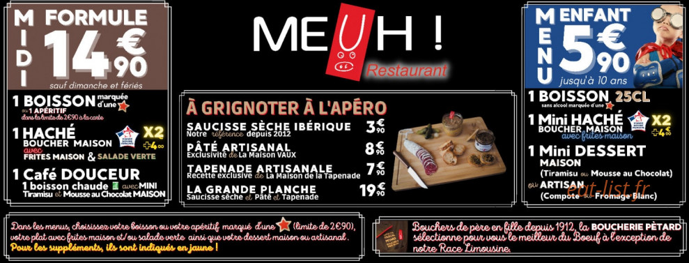 Meuh ! Restaurant — carte page 1