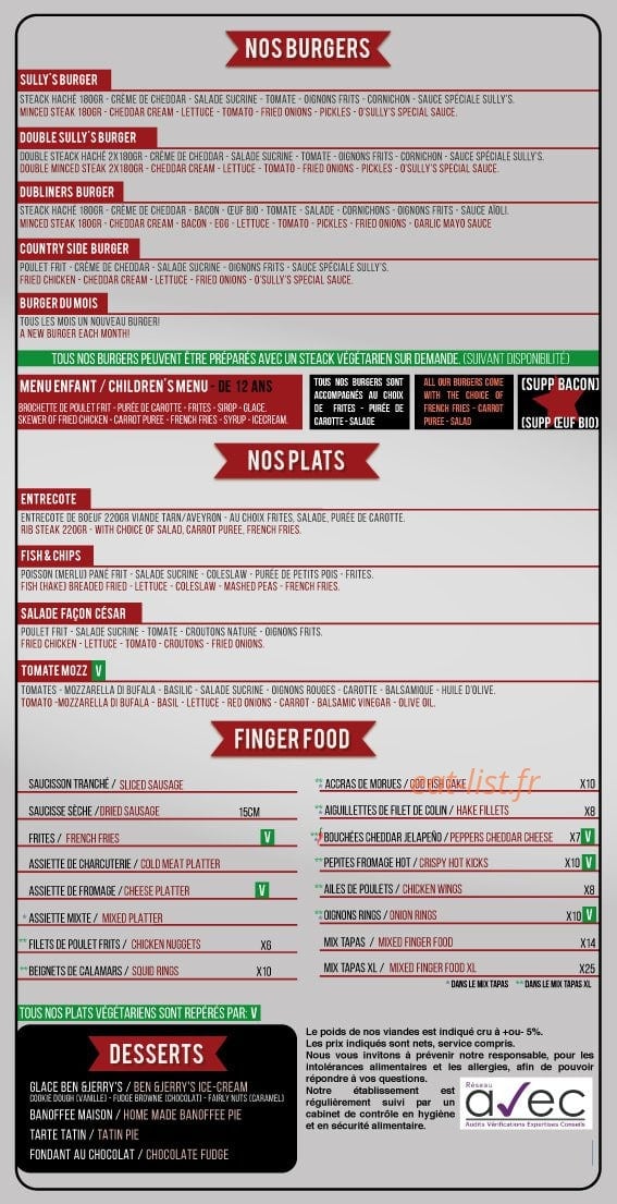 O'Sully's — carte page 2