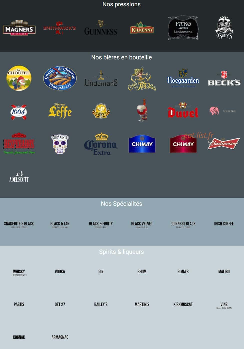 O'Sully's — carte page 1