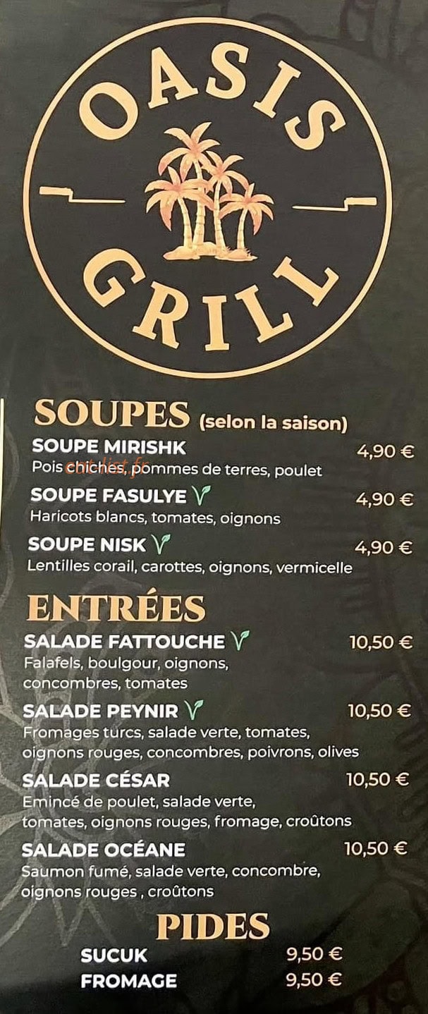 Oasis Grill — carte page 1