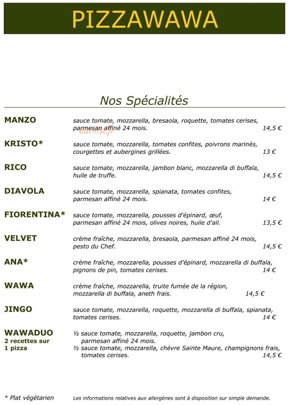 Pizzawawa — carte page 1