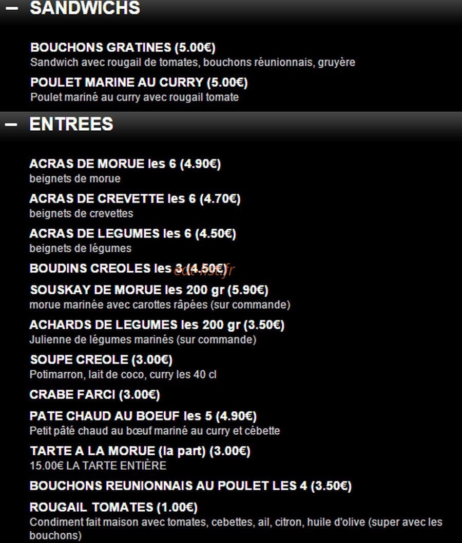 Saveurs Creoles — carte page 1