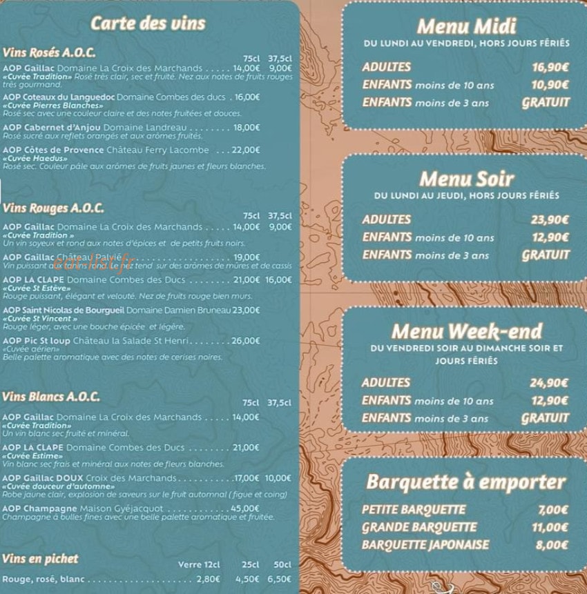 Carte et menu de Saveurs Gourmandes à Albi — Carte des vins, menus et barquettes à emporter