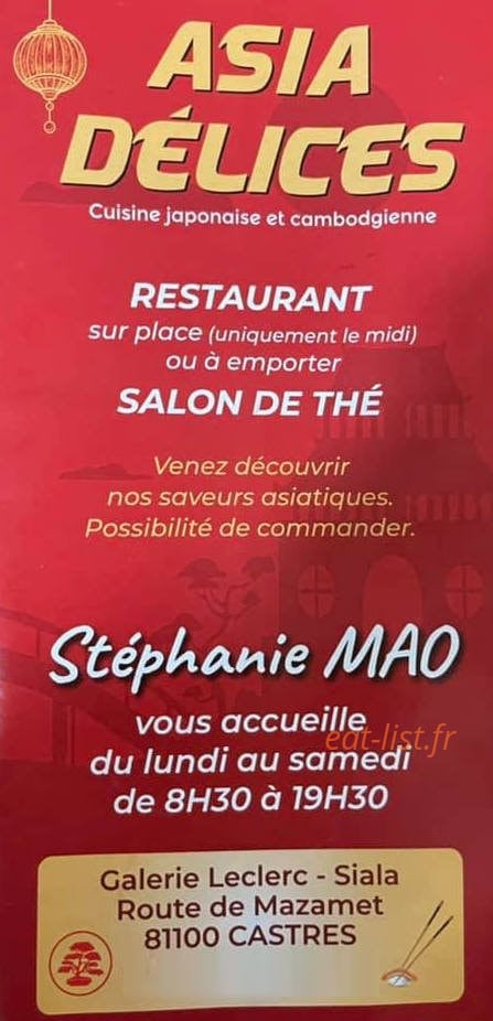 Asia delices — carte page 1