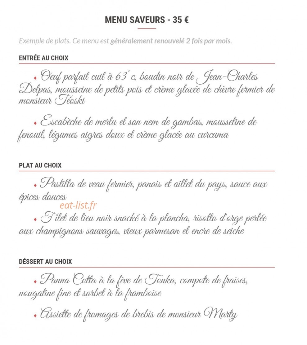 Bistrot saveurs — carte page 1