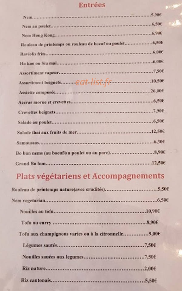 Délices d'Asie — carte page 1