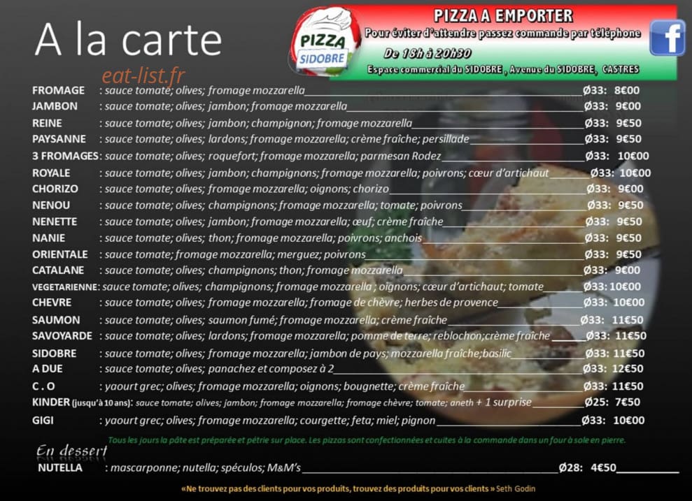 Pizza Sidobre — carte page 1
