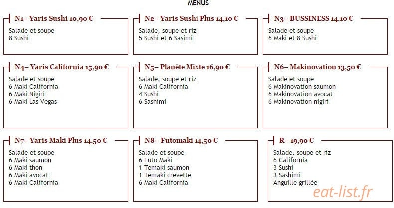 Sushi Yaris — carte page 2