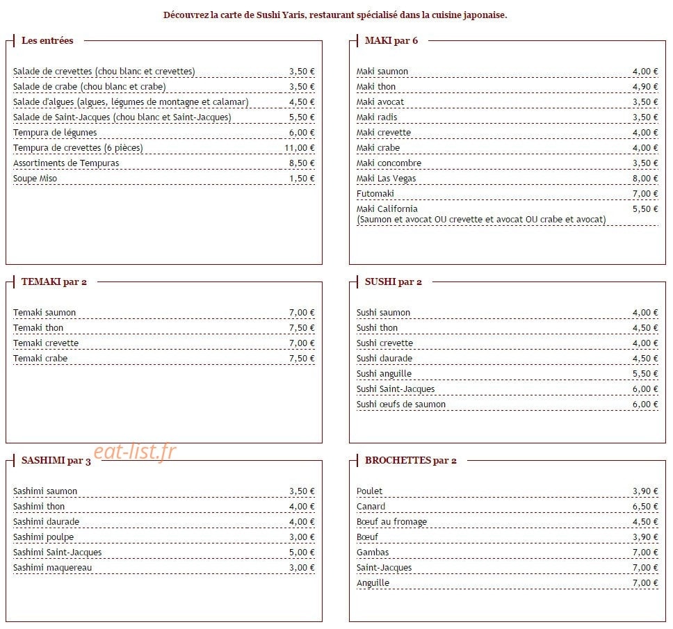Sushi Yaris — carte page 9