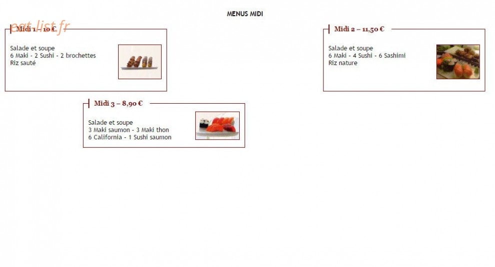 Sushi Yaris — carte page 1