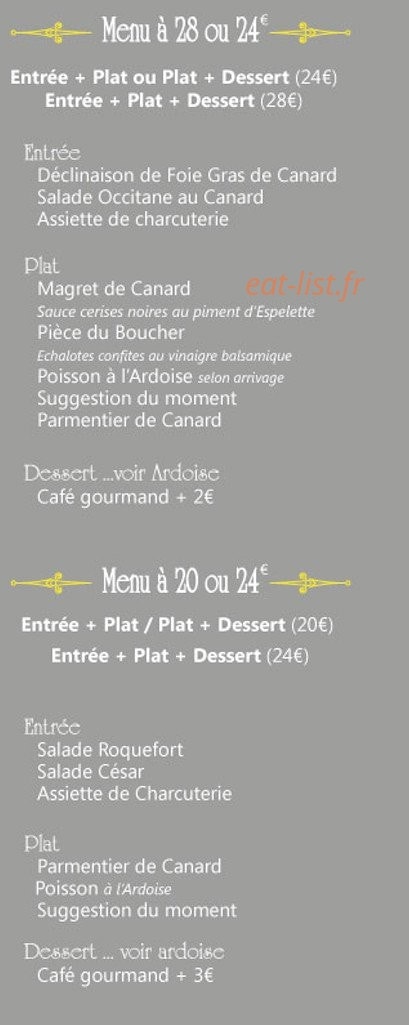 Auberge Des Arcades — carte page 1