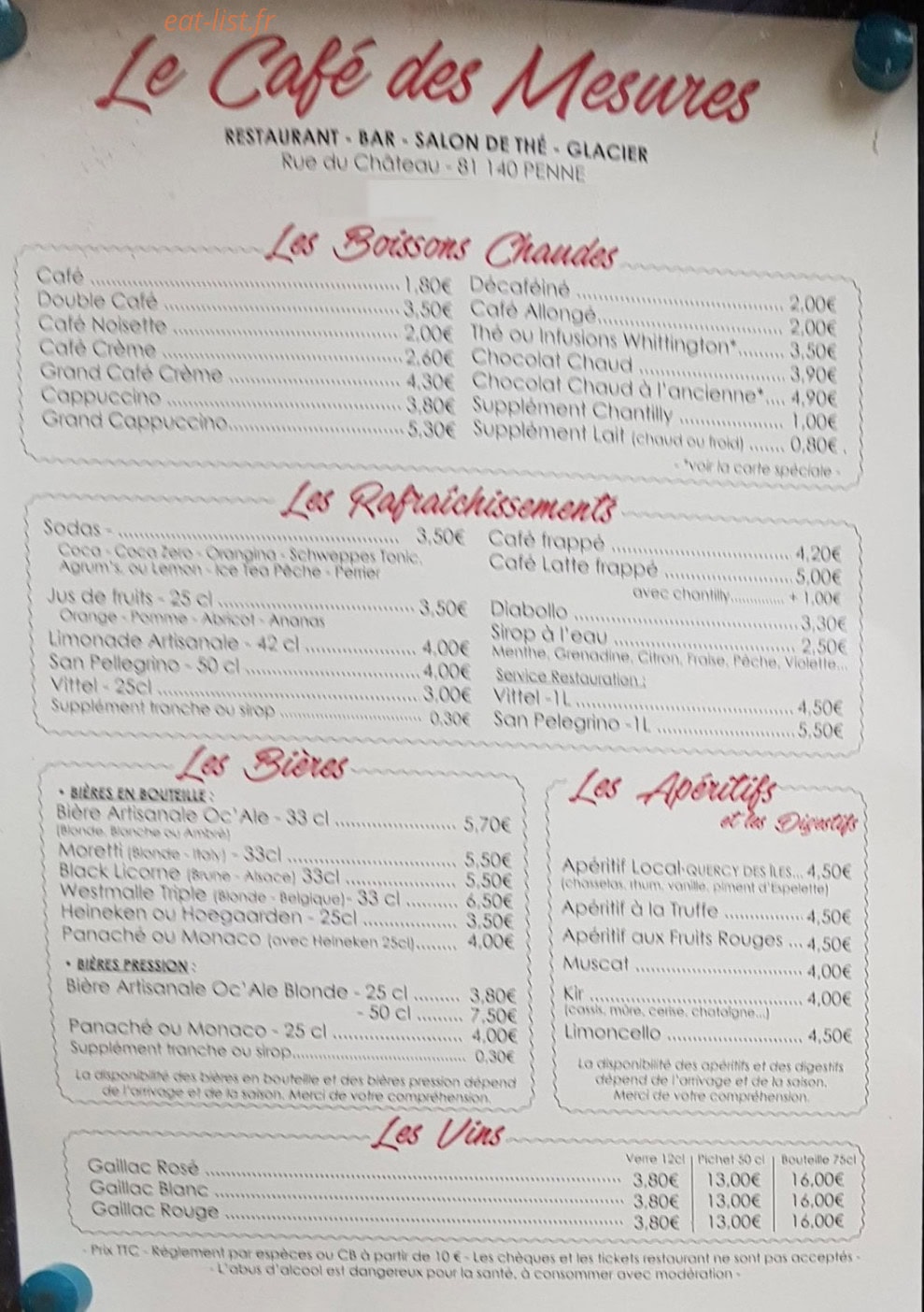 Café des Mesures — carte page 1