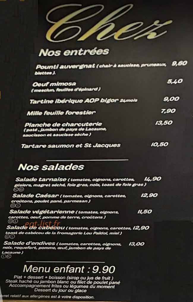 Chez Caramel — carte page 1