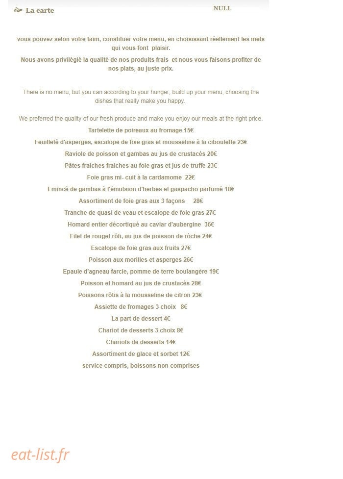 La Taverne — carte page 1