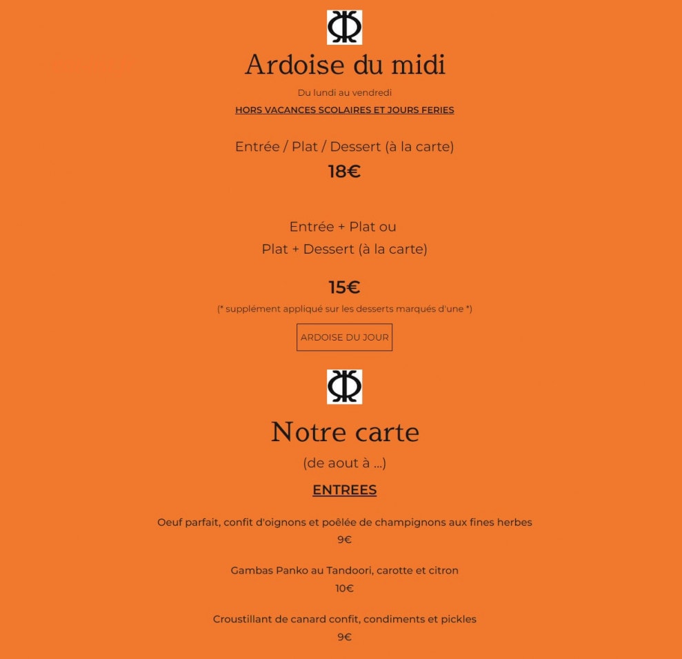 La Table de Félix — carte page 1