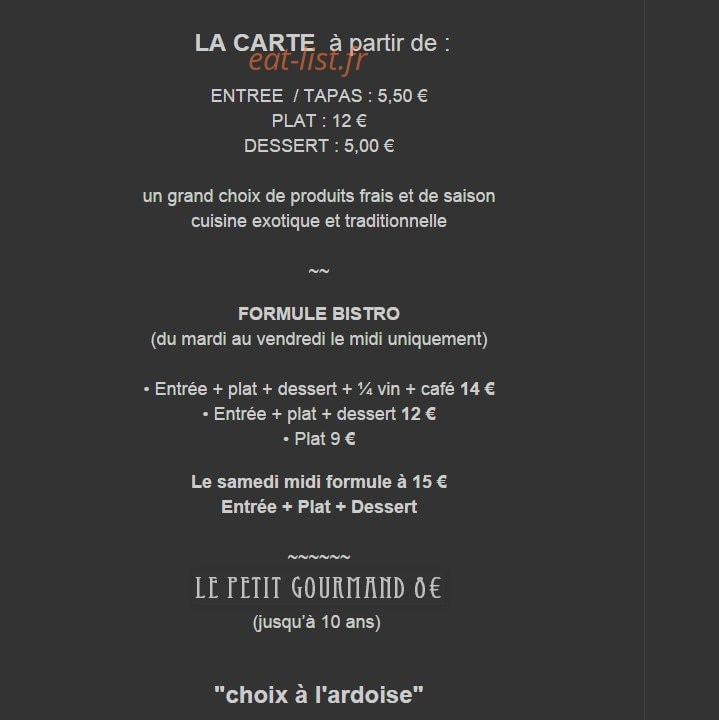 Le Bistroquet — carte page 1