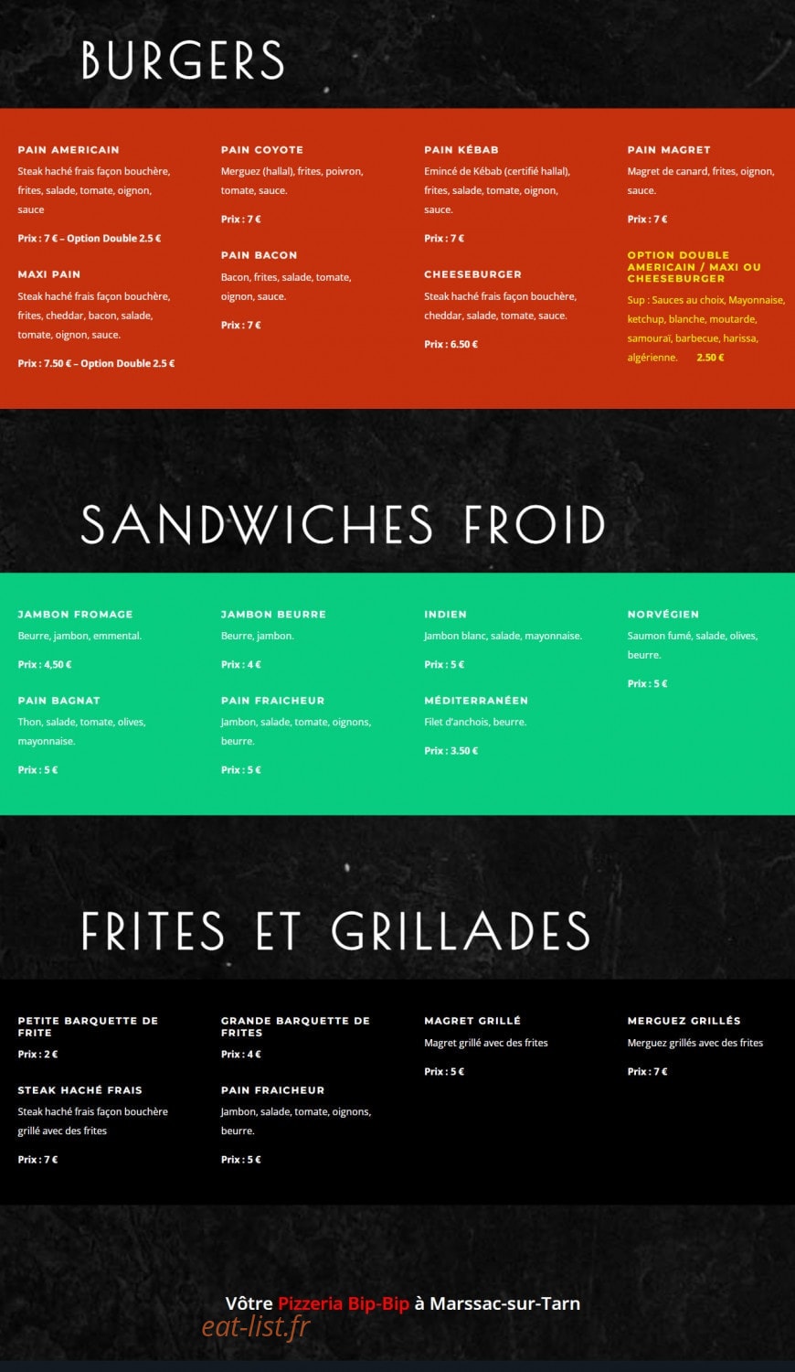 Bip-Bip Pizzas — carte page 3