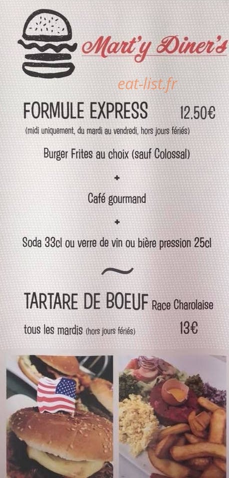 Mart'y Diner's — carte page 1