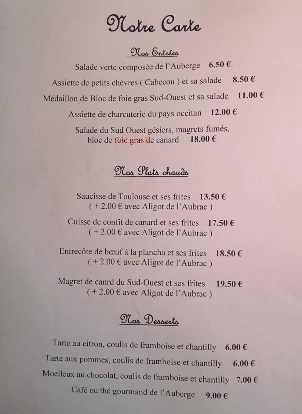 Auberge de la Halle — carte page 1