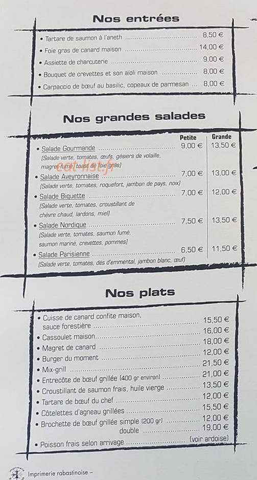 Le Bistrot Cordais — carte page 1