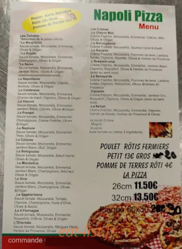 Napoli Pizza et Snack — carte page 1